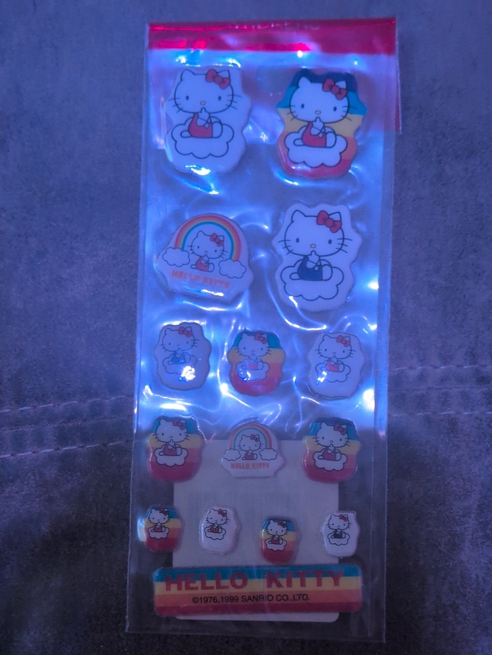 Hello Kitty Rainbow Cloud Sticker Sheet - White, Red, Blue, Yellow, Pink
